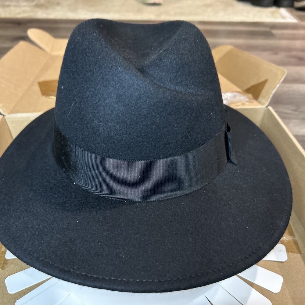 Women’s Femsee Fedora Black Wool Wide Brim Hat with Brush Size Medium - Picture 10 of 13
